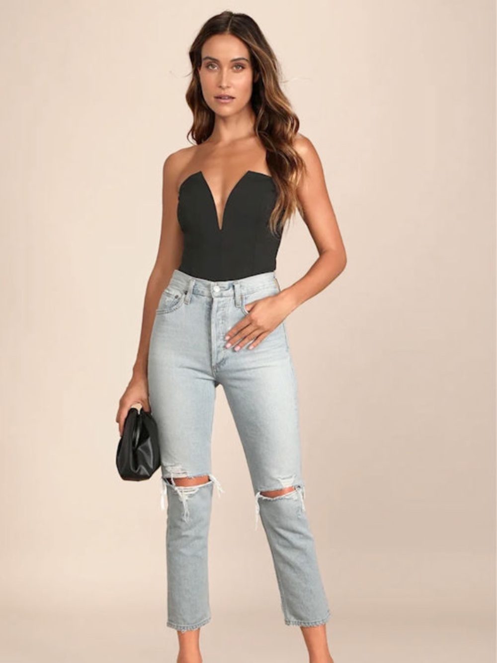 Lulus Babe Alert Black Notched Strapless Bodysuit - Size Xs
